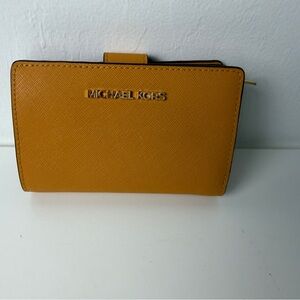 Michael Kors Jet Set Saffiano Leather Wallet Mustard Yellow Wristlet Clutch